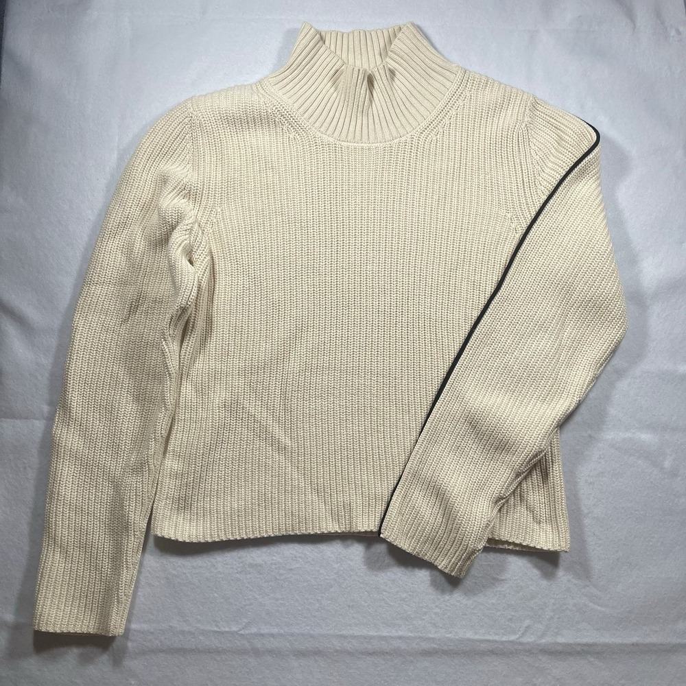 French Connection Cream Cotton Mock Neck Rib Knit Sweater Women's Medium M